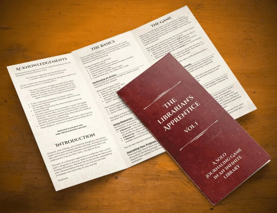 Solo Journaling Roleplaying Game in an Infinite Library with Rules, Character Prompts, Bookmarks and Digital Play Material