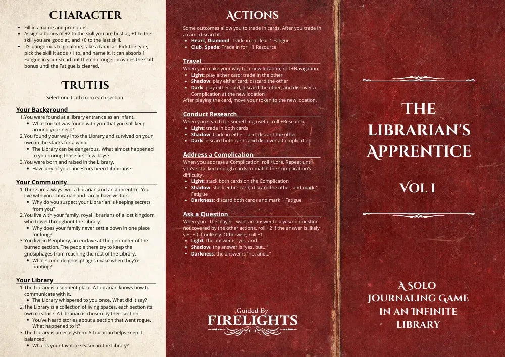 Solo Journaling Roleplaying Game in an Infinite Library with Rules, Character Prompts, Bookmarks and Digital Play Material