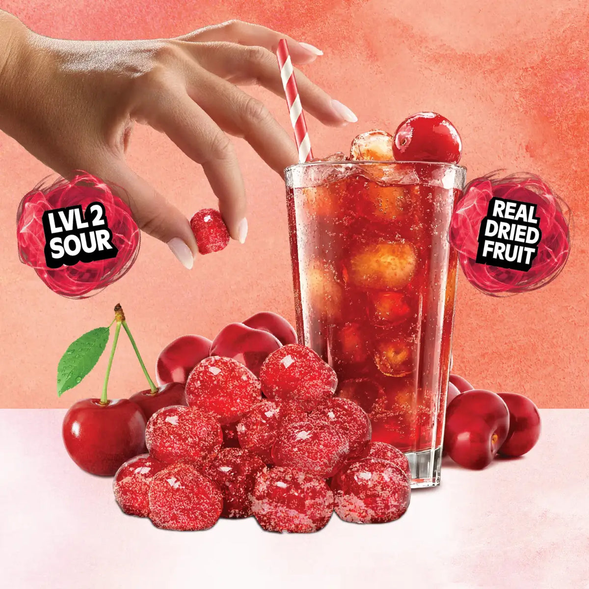 Sour Dried Cherries in Shirley Temple Flavor, 4 Bags