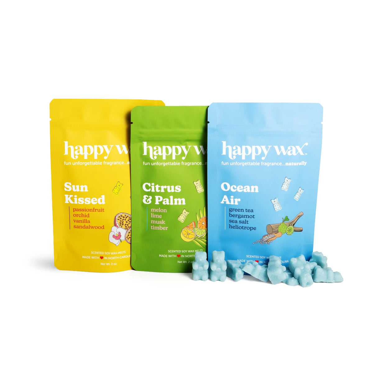 Soy Wax Melt Collection in Three 2 oz Pouches, Infused with Essential Oils and Inspired by Summer Coastlines