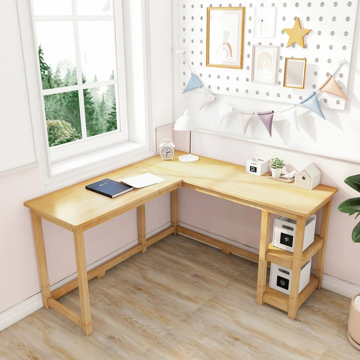 Space-Saving Kids' Corner Desk, Natural