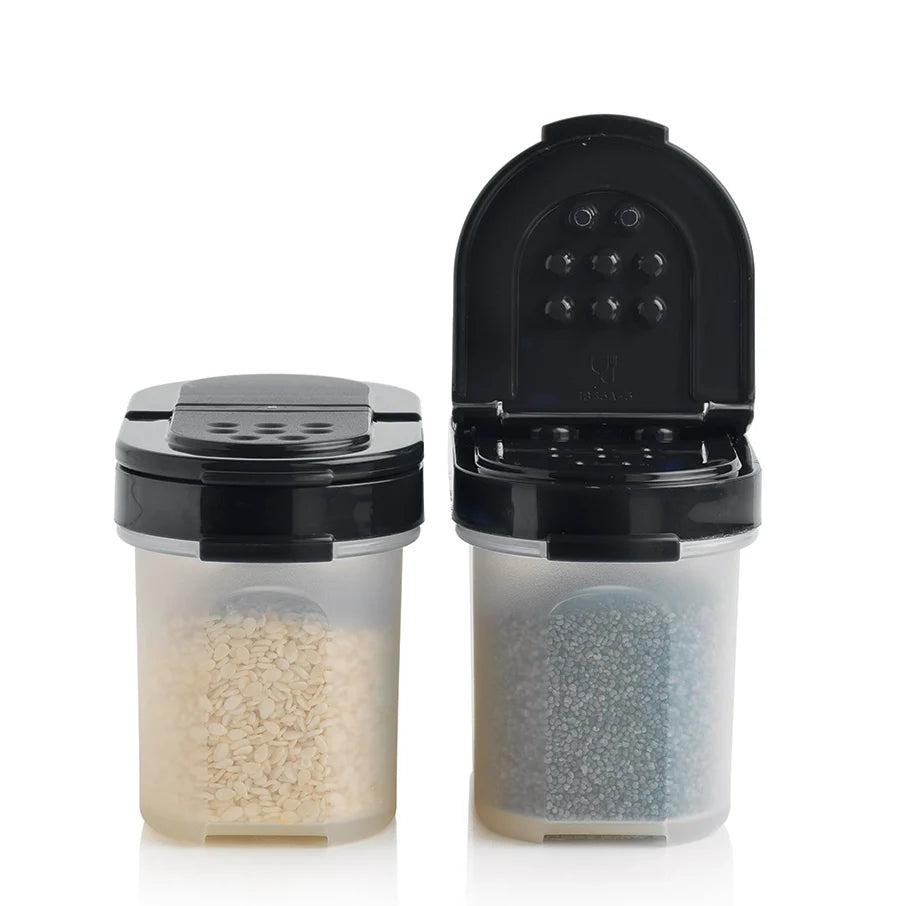 Spice Shaker Set with Dual-Sided Lids, Four 1/2-Cup Containers for Fresh Herbs, Seasonings and Easy Sprinkle or Pour Use