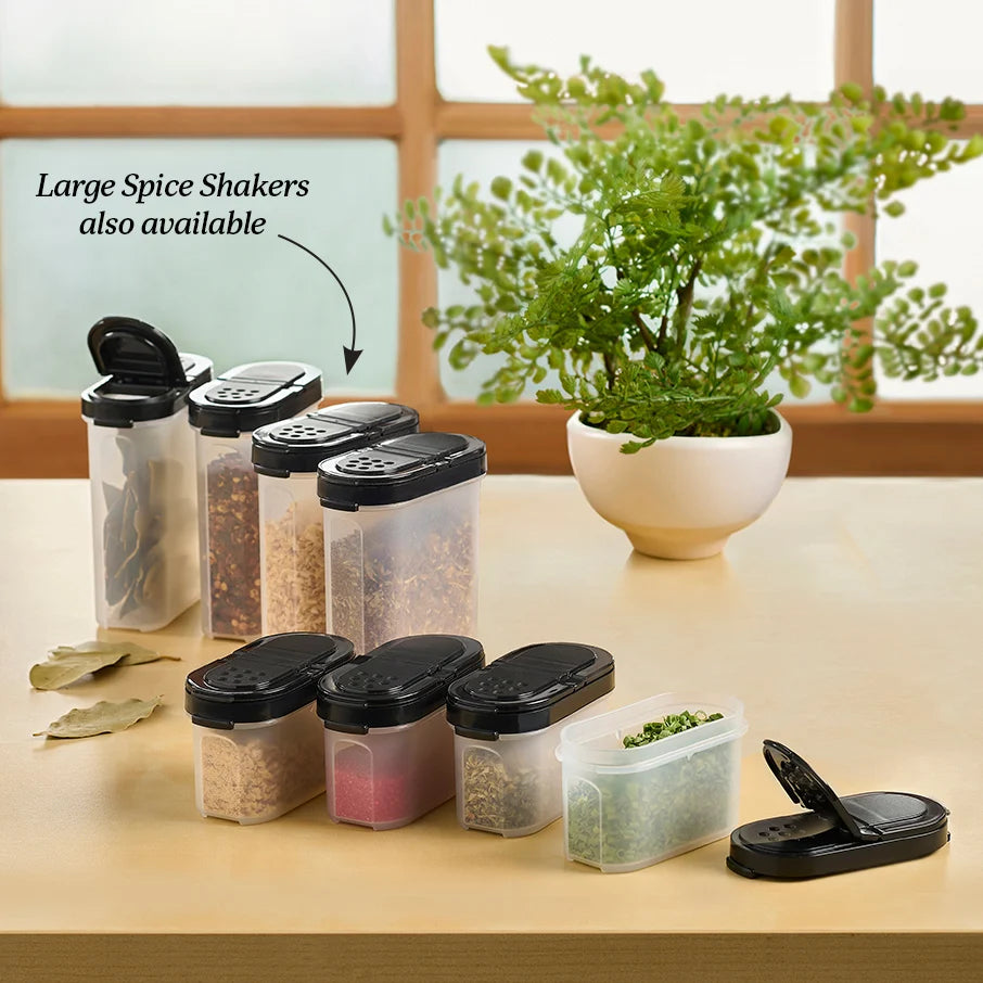 Spice Shaker Set with Dual-Sided Lids, Four 1/2-Cup Containers for Fresh Herbs, Seasonings and Easy Sprinkle or Pour Use