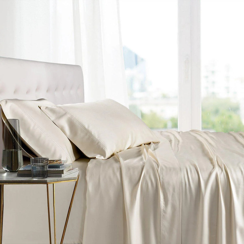 Split King Adjustable Bed Sheet Set in 100% Bamboo Viscose with Two Fully Elasticized Twin XL Fitted Sheets — Ivory