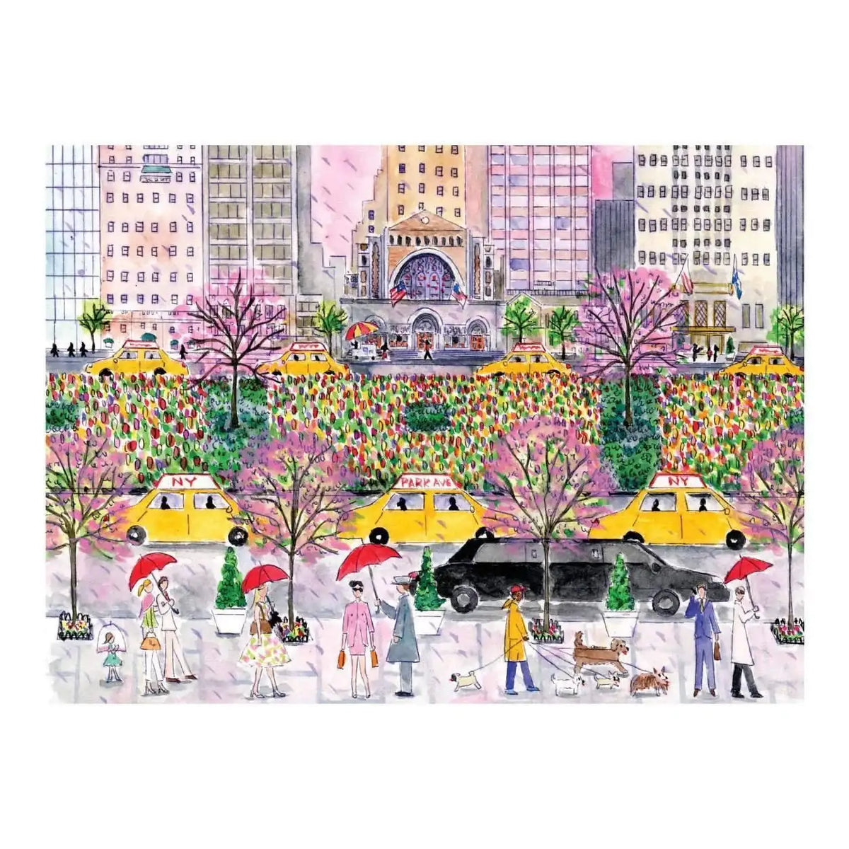 Spring on Park Avenue Jigsaw Puzzle in 1000 Ribbon-Cut Pieces, Featuring a New York City Illustration