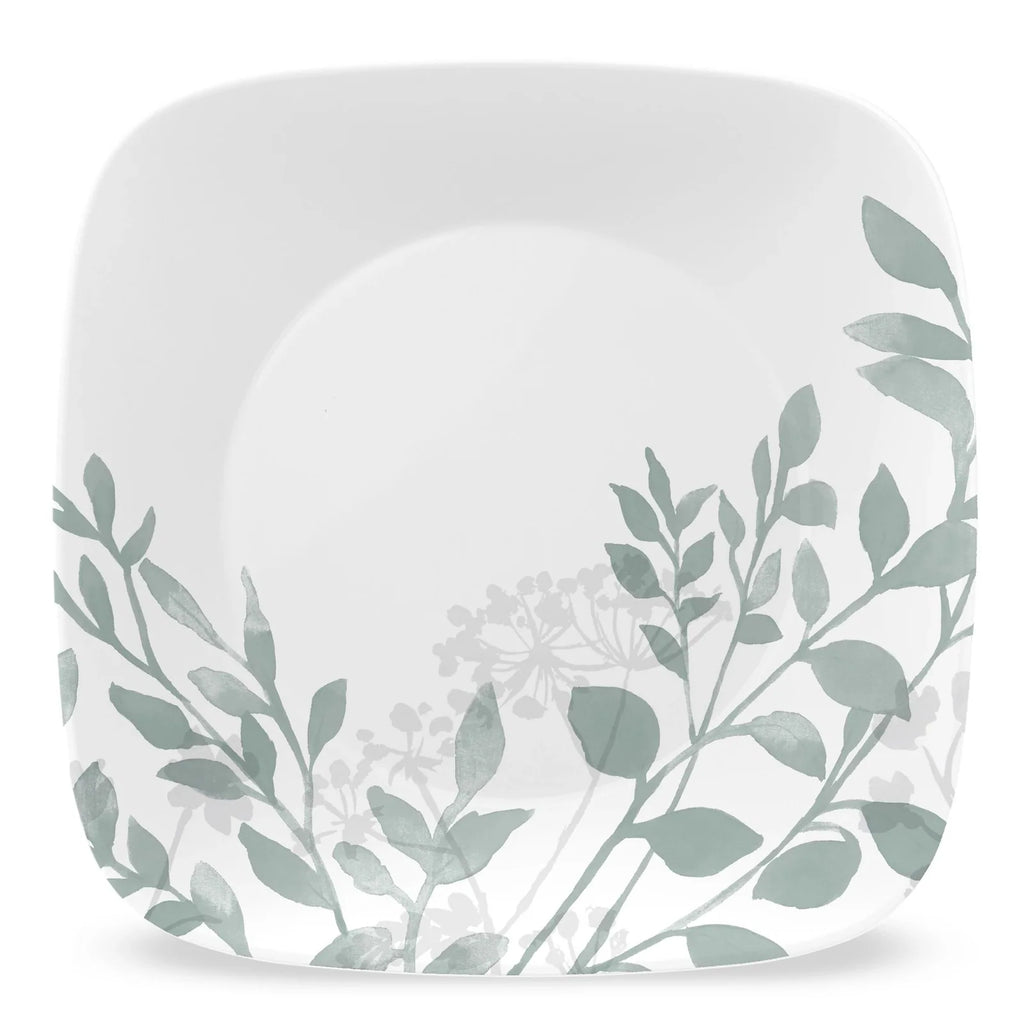 Square Appetizer Plate, 6.5 Inches, Featuring Soft Sage Botanical Greenery for Relaxed Everyday Dining