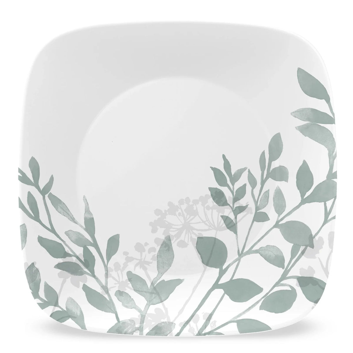 Square Appetizer Plate, 6.5 Inches, Featuring Soft Sage Botanical Greenery for Relaxed Everyday Dining