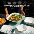 Square Appetizer Plate, 6.5 Inches, Featuring Soft Sage Botanical Greenery for Relaxed Everyday Dining