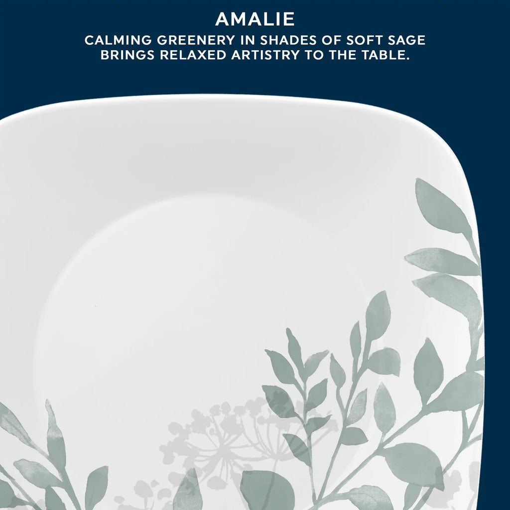 Square Appetizer Plate, 6.5 Inches, Featuring Soft Sage Botanical Greenery for Relaxed Everyday Dining