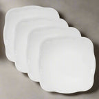 Square Dinner Plates in White Stoneware, Set of Four 10-Inch