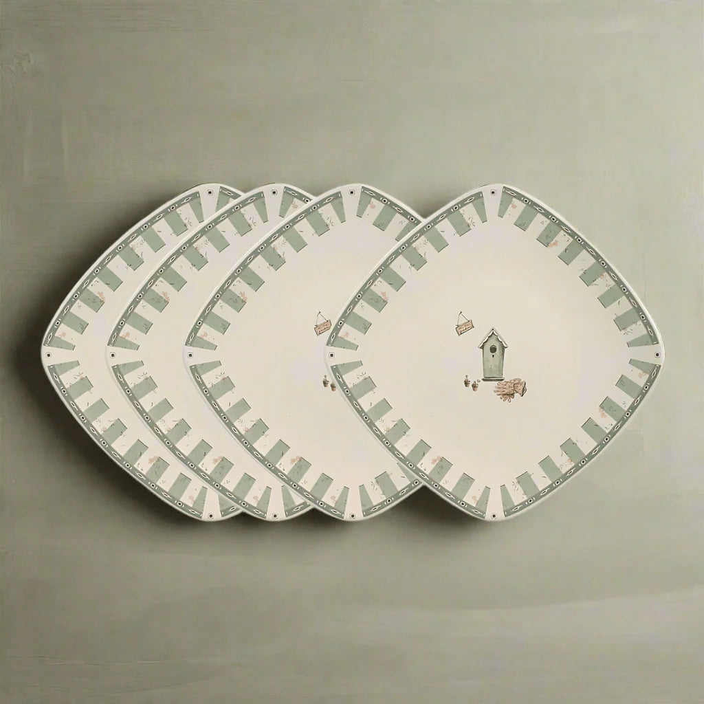 Square Salad Plates Set of 4 in Stoneware, Each 8-1/4 Inches Wide