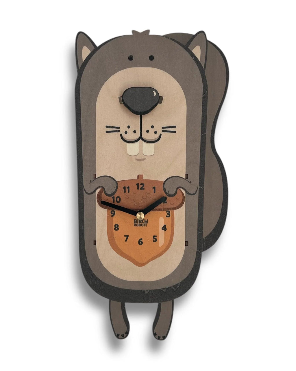 Squirrel Pendulum Wall Clock with Silent Quartz Movement and a Layered Woodland Design for Kids