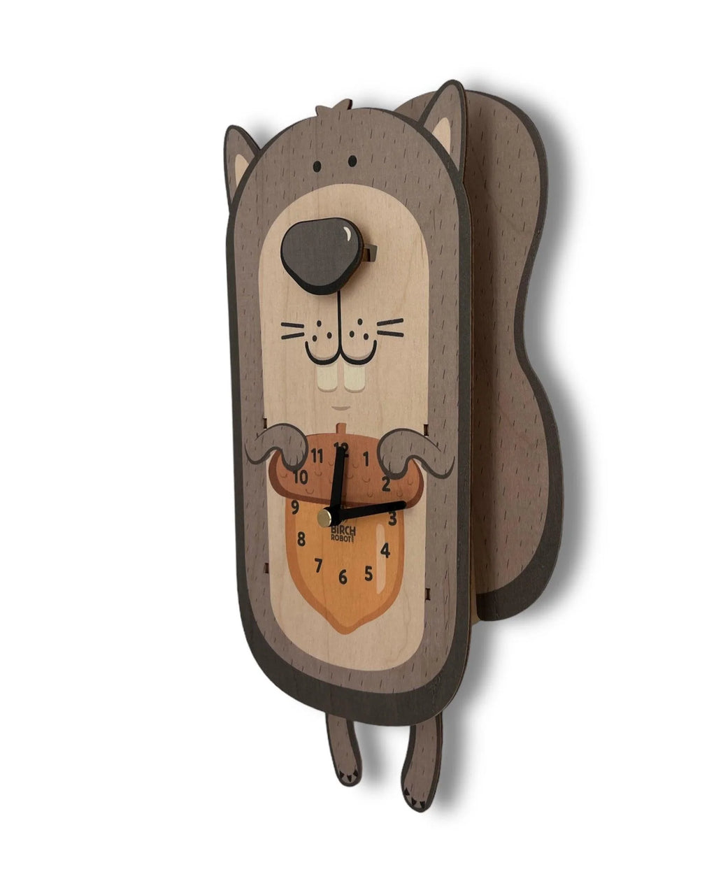 Squirrel Pendulum Wall Clock with Silent Quartz Movement and a Layered Woodland Design for Kids