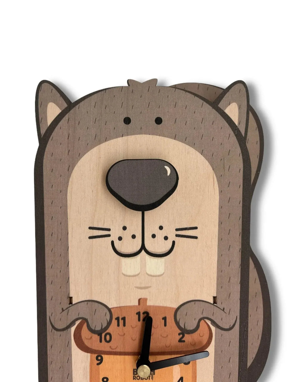 Squirrel Pendulum Wall Clock with Silent Quartz Movement and a Layered Woodland Design for Kids