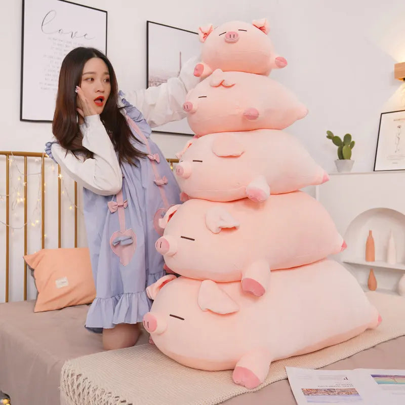 Squishy Pig Pillow for Cuddling and Home Decor in Awake or Sleeping Designs and Sizes from 40 to 75 cm