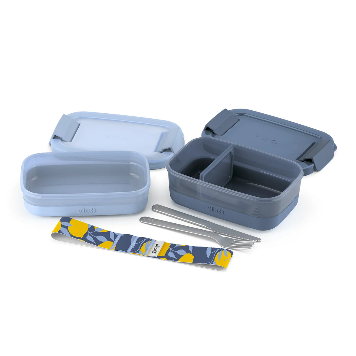 Stackable Bento Lunch Containers in a Set of Two with a Removable Divider and Stainless Steel Utensils