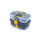 Stackable Bento Lunch Containers in a Set of Two with a Removable Divider and Stainless Steel Utensils
