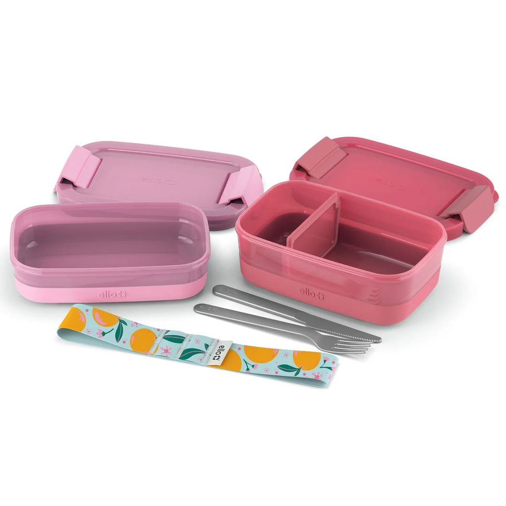Stackable Bento Lunch Containers in a Set of Two with a Removable Divider and Stainless Steel Utensils