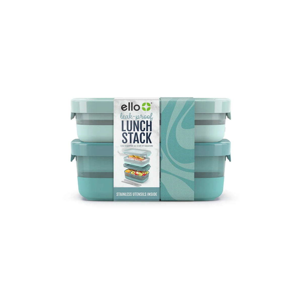 Stackable Bento Lunch Containers in a Set of Two with a Removable Divider and Stainless Steel Utensils