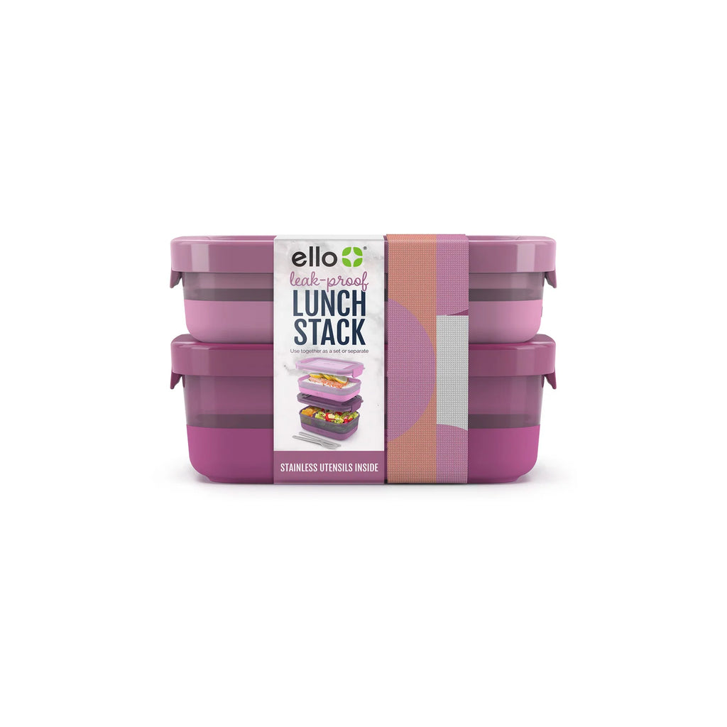 Stackable Bento Lunch Containers in a Set of Two with a Removable Divider and Stainless Steel Utensils