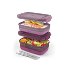 Stackable Bento Lunch Containers in a Set of Two with a Removable Divider and Stainless Steel Utensils