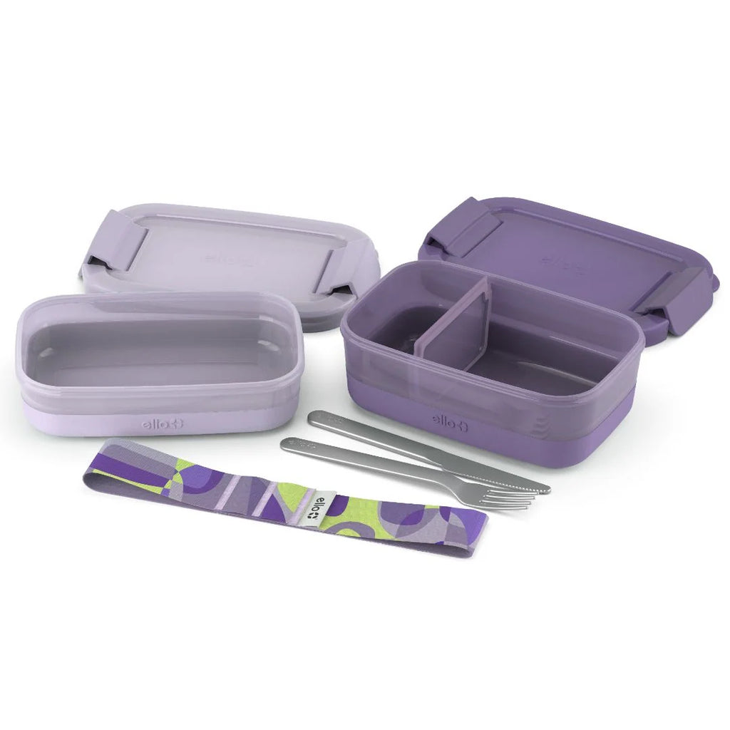 Stackable Bento Lunch Containers in a Set of Two with a Removable Divider and Stainless Steel Utensils