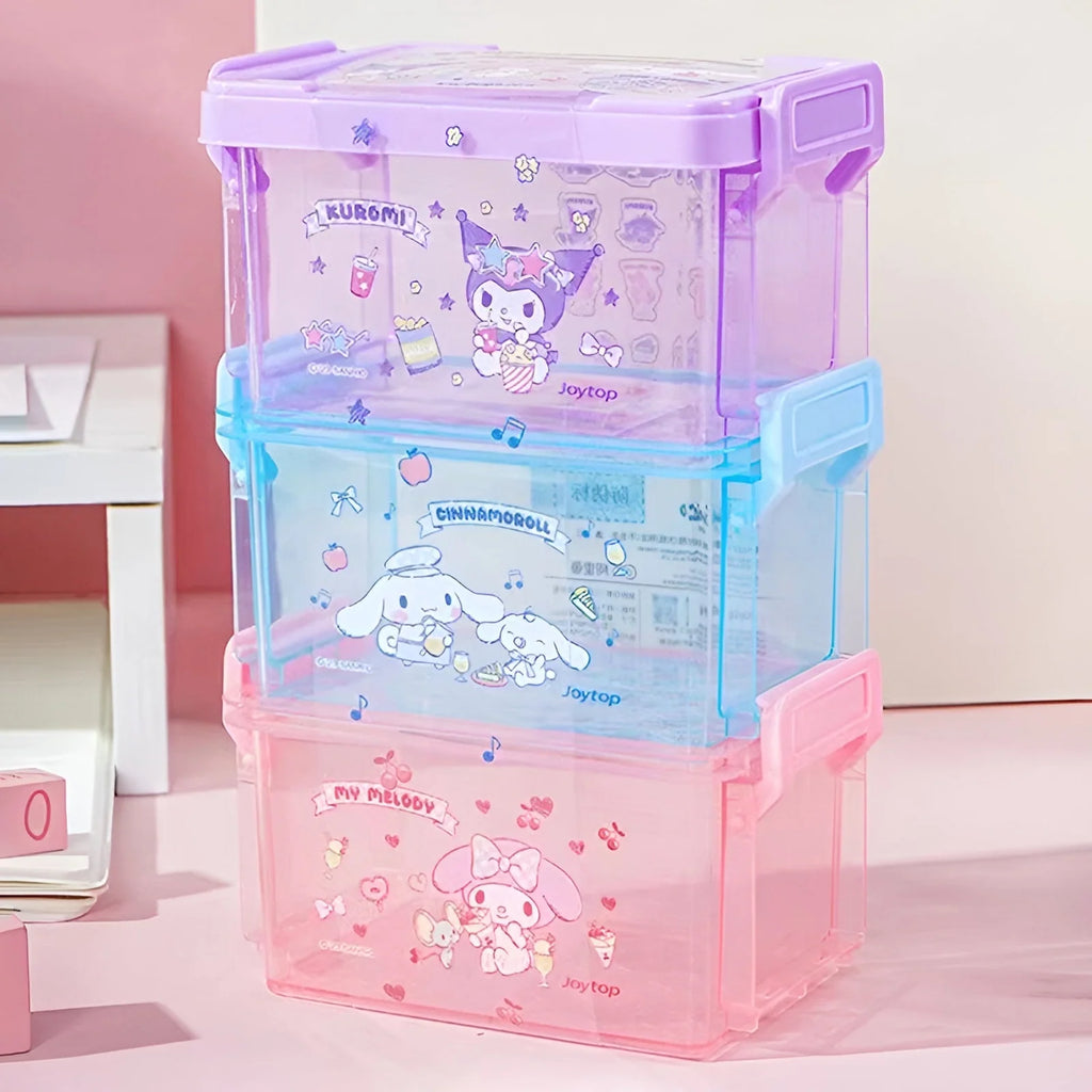 Stackable Sanrio Storage Boxes Set of 3 with Kuromi, Cinnamoroll and My Melody Designs · stackable storage boxes