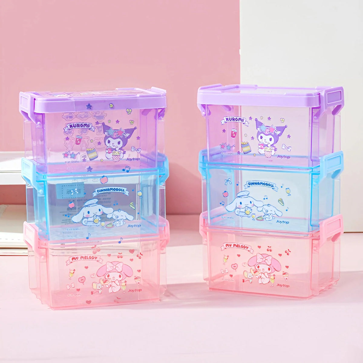 Stackable Sanrio Storage Boxes Set of 3 with Kuromi, Cinnamoroll and My Melody Designs · stackable storage boxes