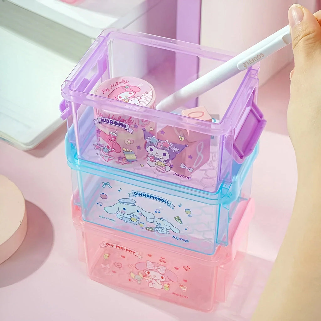 Stackable Sanrio Storage Boxes Set of 3 with Kuromi, Cinnamoroll and My Melody Designs · stackable storage boxes