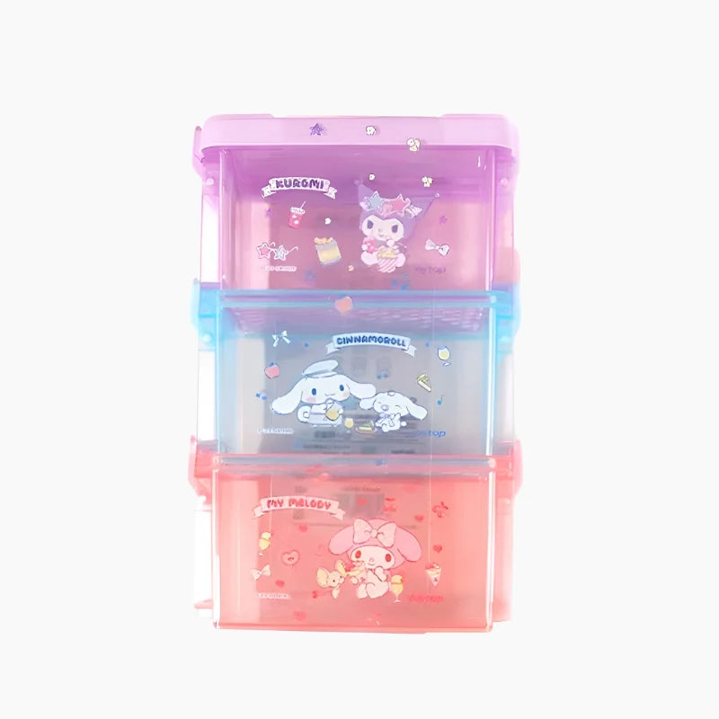 Stackable Sanrio Storage Boxes Set of 3 with Kuromi, Cinnamoroll and My Melody Designs · stackable storage boxes