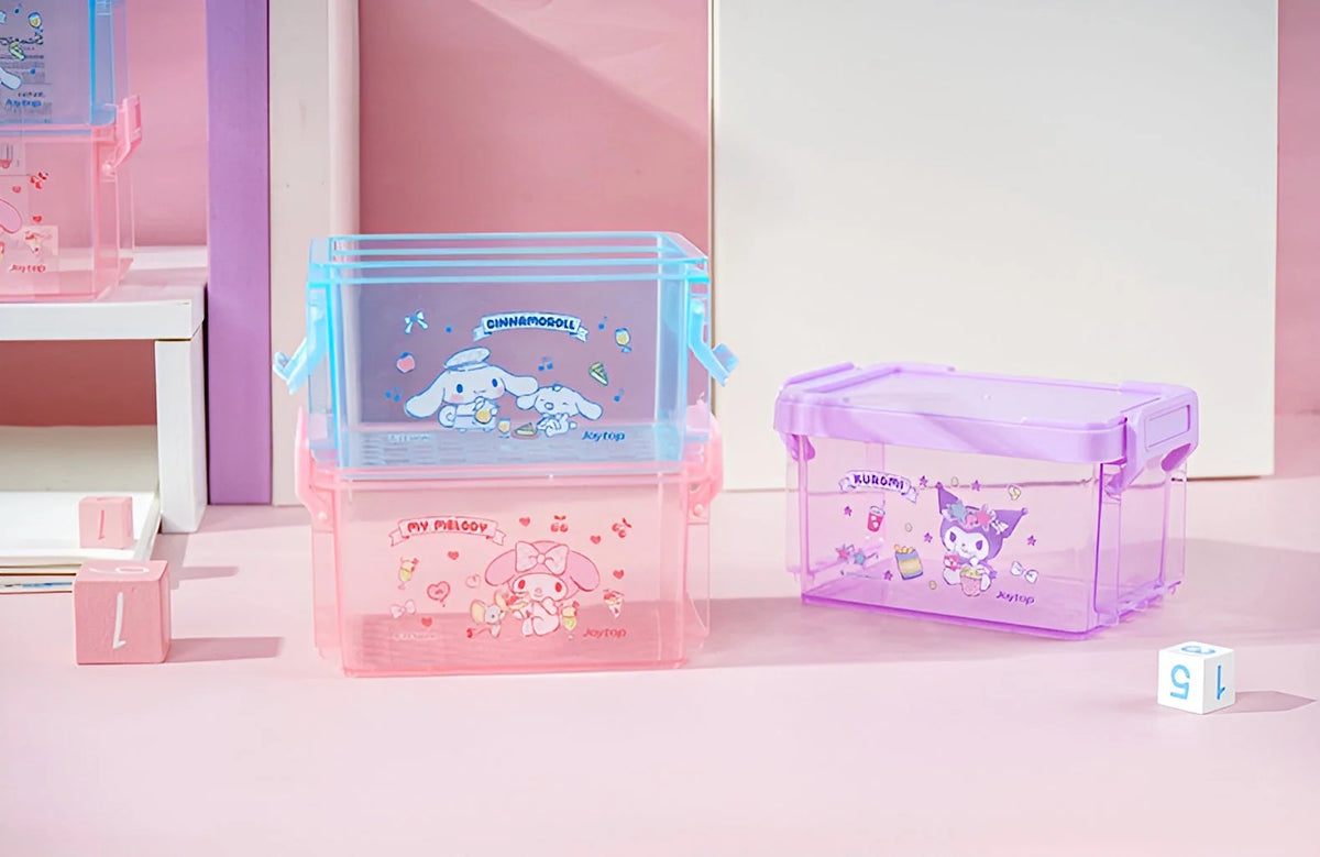 Stackable Sanrio Storage Boxes Set of 3 with Kuromi, Cinnamoroll and My Melody Designs · stackable storage boxes