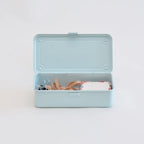 Stackable Steel Storage Box T-190 with an Interlocking Lid and Spring-Loaded Latch for Desk Organization