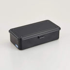 Stackable Steel Storage Box T-190 with an Interlocking Lid and Spring-Loaded Latch for Desk Organization — Black