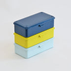 Stackable Steel Storage Box T-190 with an Interlocking Lid and Spring-Loaded Latch for Desk Organization