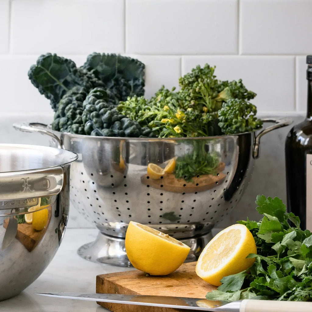 Stainless Steel Colander with Comfortable Handles, Pedestal Base and Dishwasher-Safe 3-Quart or 5-Quart Sizes