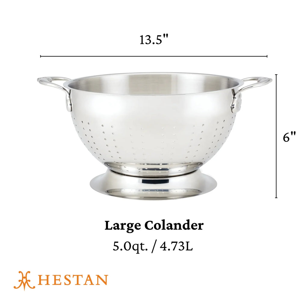 Stainless Steel Colander with Comfortable Handles, Pedestal Base and Dishwasher-Safe 3-Quart or 5-Quart Sizes