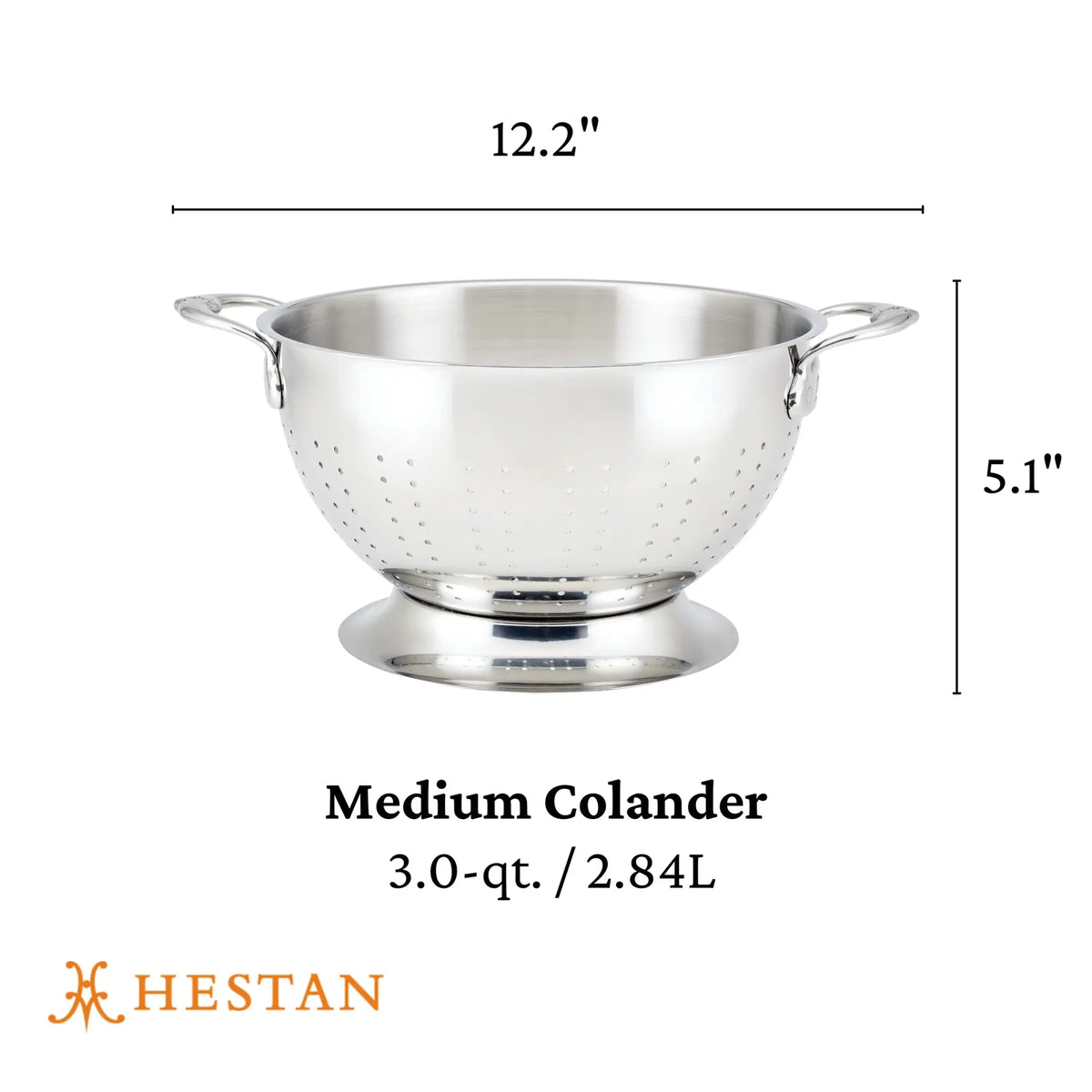 Stainless Steel Colander with Comfortable Handles, Pedestal Base and Dishwasher-Safe 3-Quart or 5-Quart Sizes