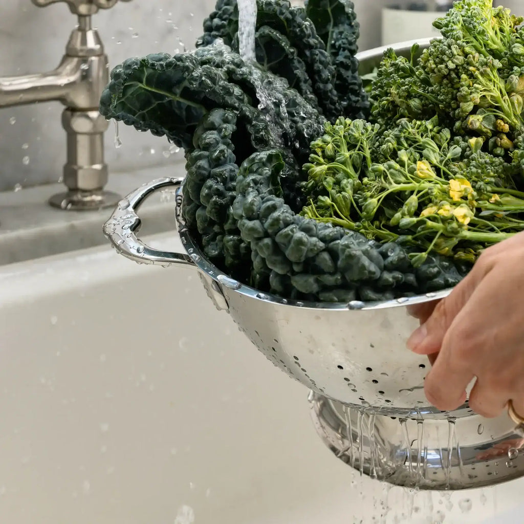Stainless Steel Colander with Comfortable Handles, Pedestal Base and Dishwasher-Safe 3-Quart or 5-Quart Sizes
