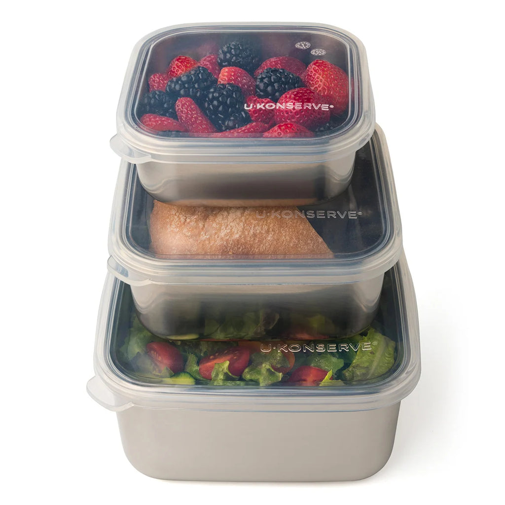Stainless Steel Food Storage Containers, Set of 3 Square Nesting, 15oz + 30oz + 50oz-Clear