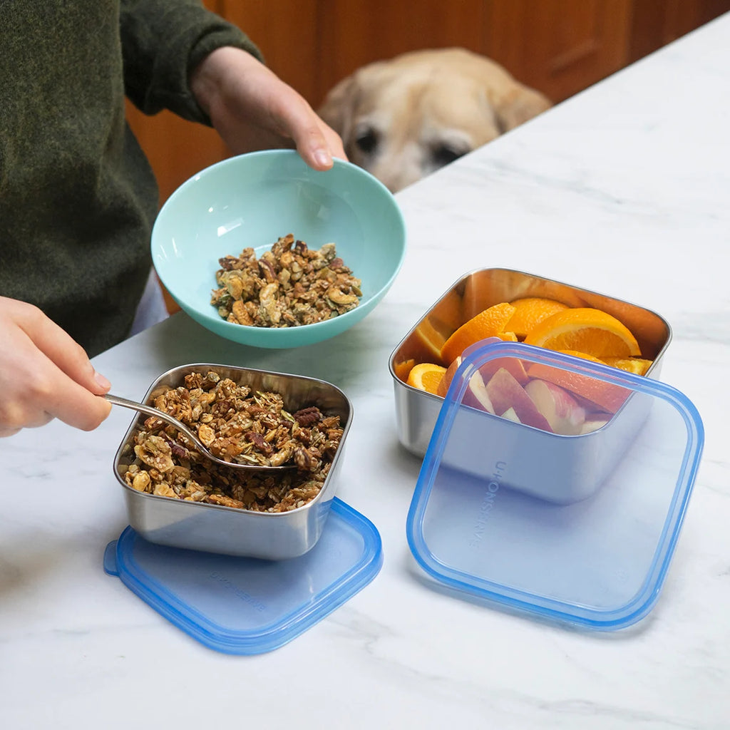 Stainless Steel Food Storage Containers, Set of 3 Square Nesting