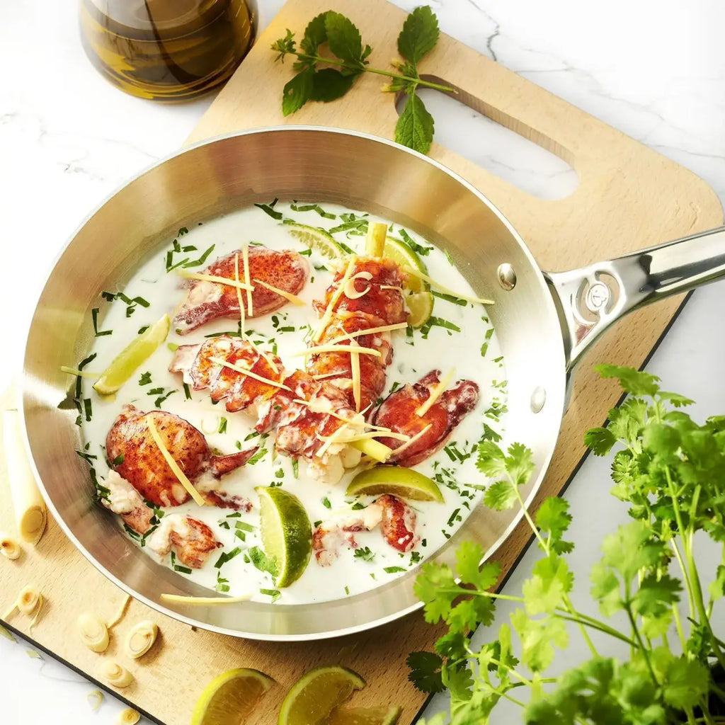 Stainless Steel Frying Pan for Fast, Even Heating, Featuring 5-Ply Construction and a Mirror-Polished Finish
