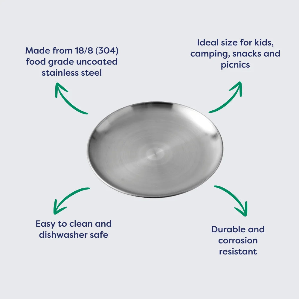Stainless Steel Kids Plate, 20cm Uncoated Dinner Plate