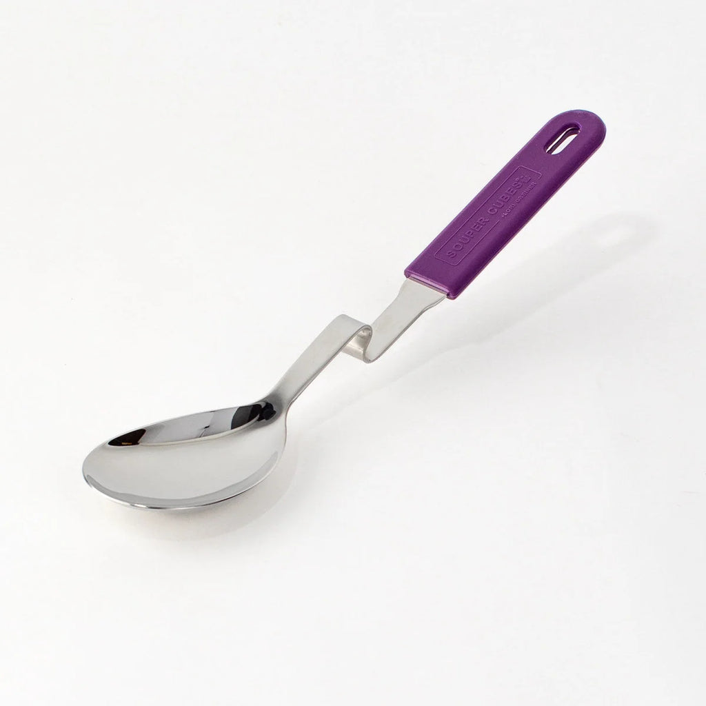 Stainless Steel Serving Utensils with Cool-Touch Silicone Handles and a Balanced Pot-Rim Resting Design