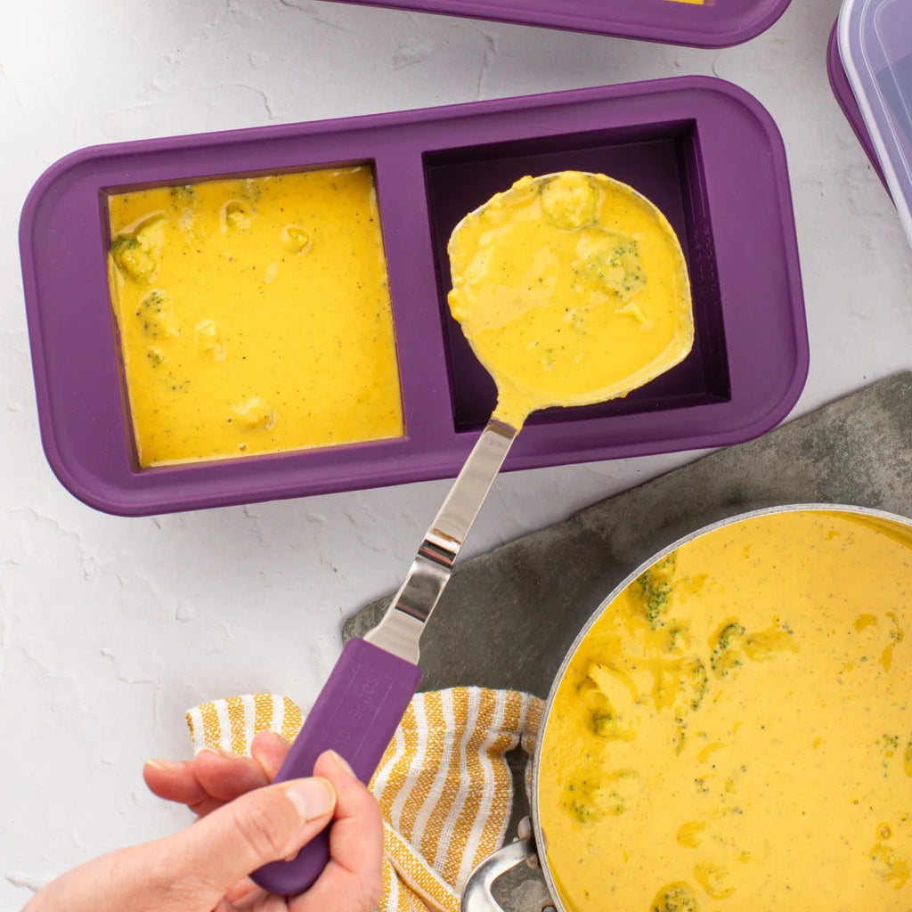 Stainless Steel Serving Utensils with Cool-Touch Silicone Handles and a Balanced Pot-Rim Resting Design