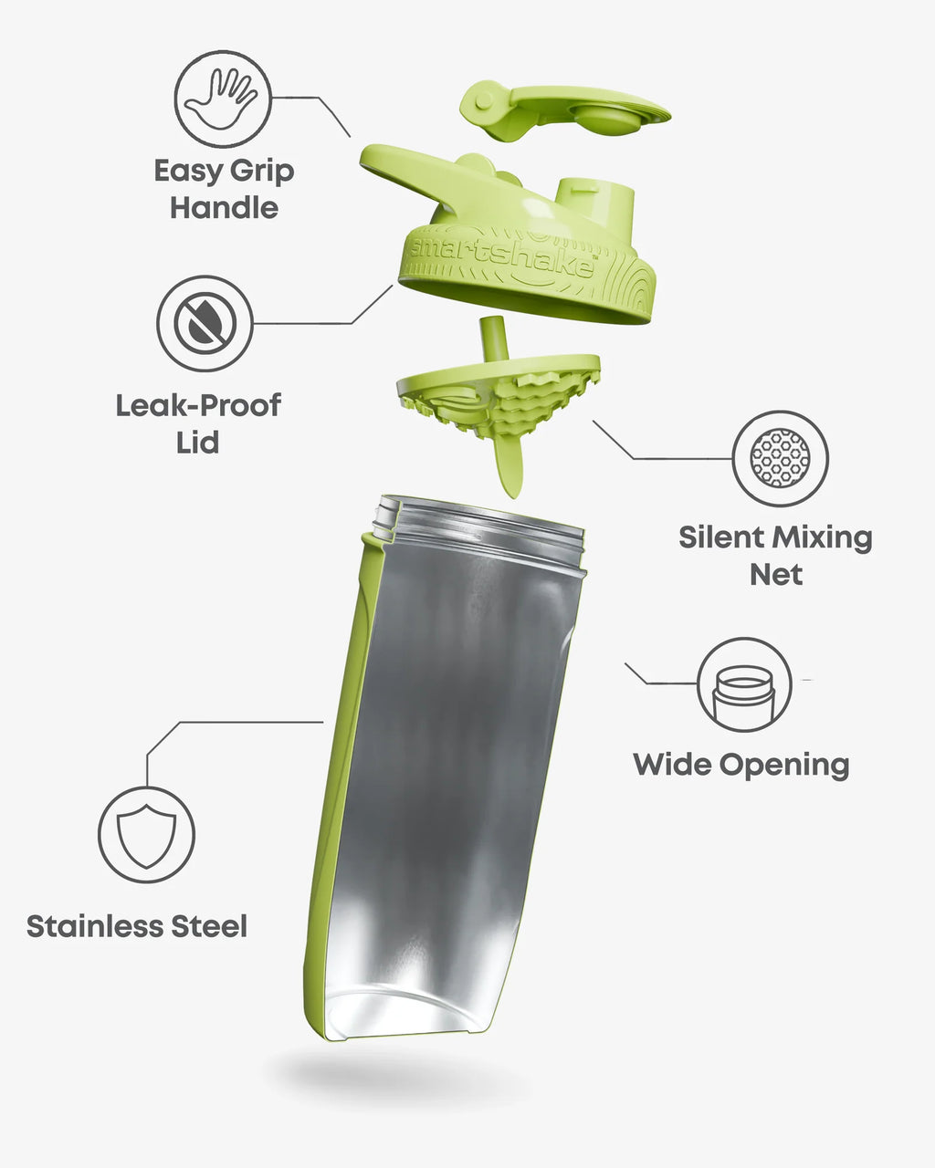 Stainless Steel Shaker Bottle, 900 ml / 30 oz, with a Leakproof Lid and Soft Loop Handle for Workouts