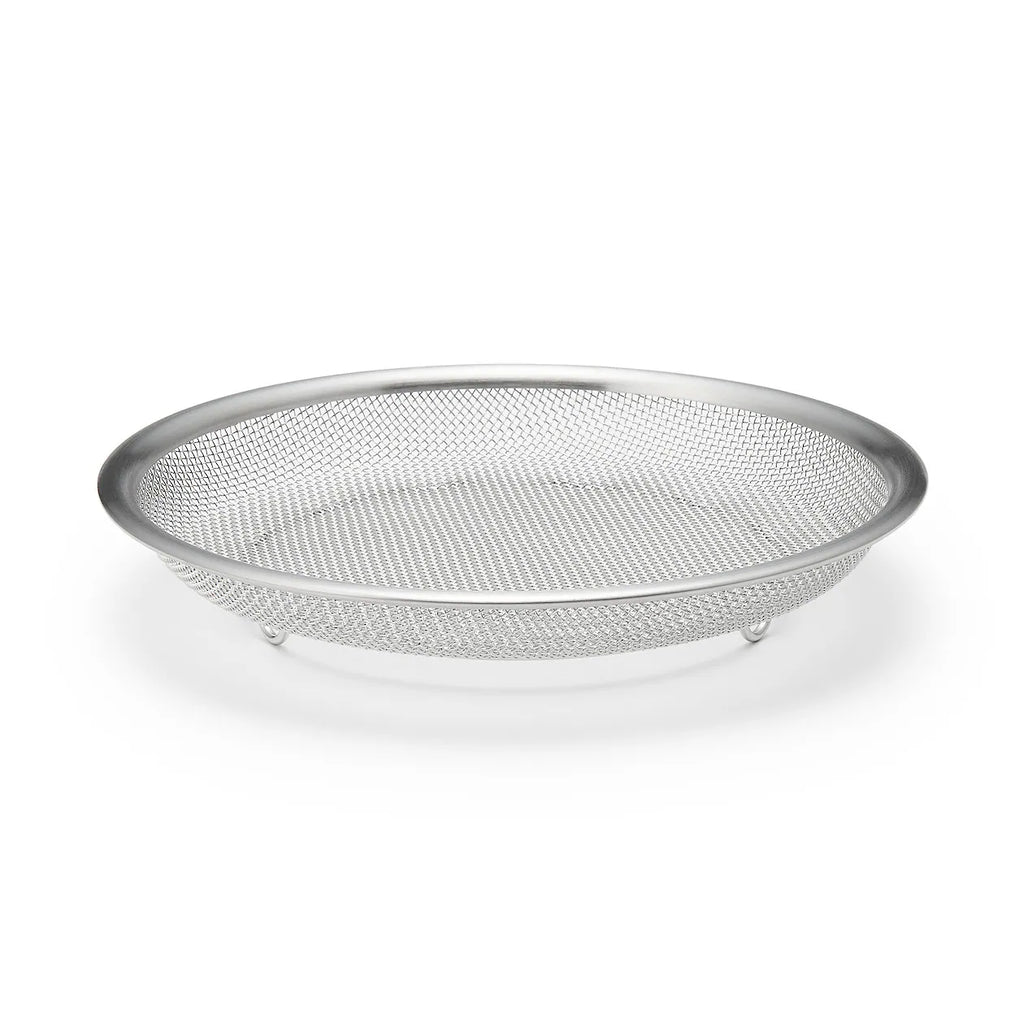 Stainless Steel Strainer with Flat Serving Surface, Space-Saving 3cm-Thin Design for Noodles and — Medium (Dia. 7.7 x 1.2 ")