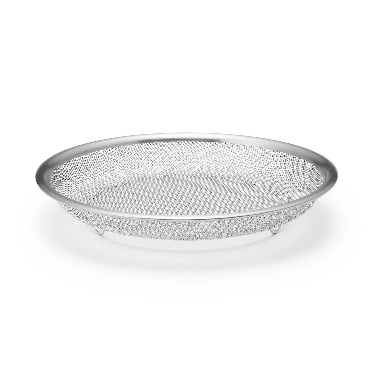 Stainless Steel Strainer with Flat Serving Surface, Space-Saving 3cm-Thin Design for Noodles and — Medium (Dia. 7.7 x 1.2 ")