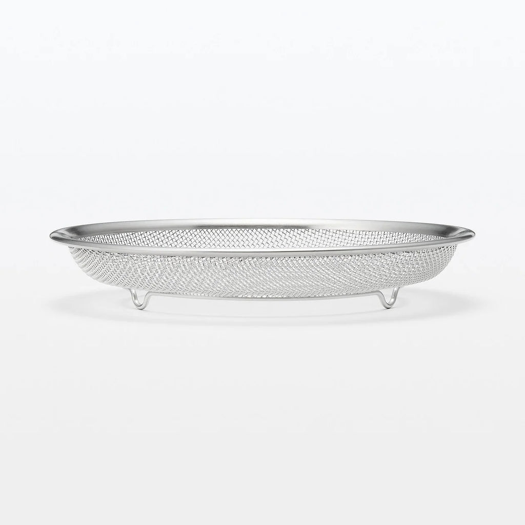 Stainless Steel Strainer with Flat Serving Surface, Space-Saving 3cm-Thin Design for Noodles and Plated Foods