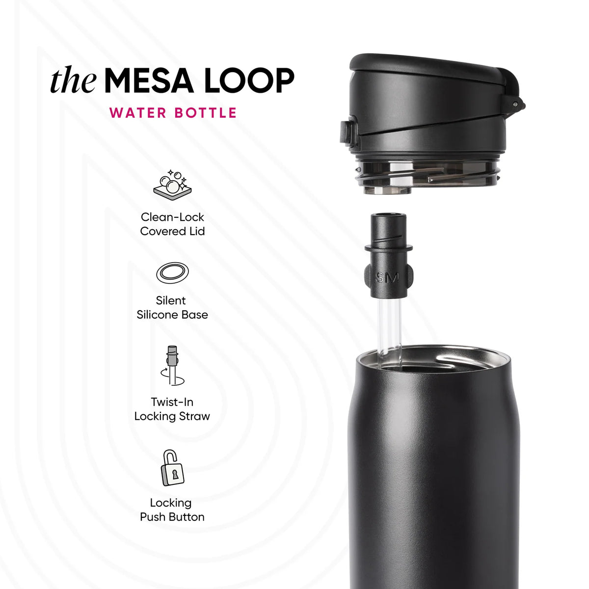 Stainless Steel Water Bottle with Covered Straw, 30 oz Insulated Mesa Loop Design and Folding Handle