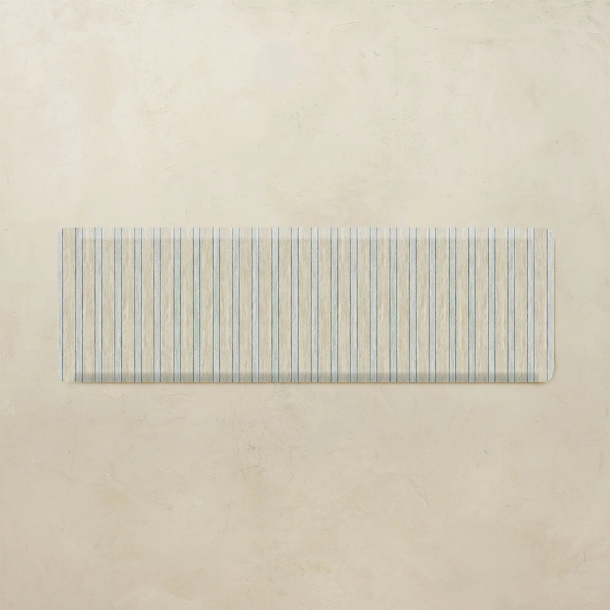 Standing Mat in Dusty Blue and Cream Stripes for Cushioned Comfort in the Kitchen or Home Office — Devon in Glacier / 22x72